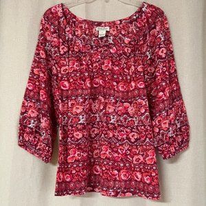 Lucky Brand Long Sleeve red colorful floral Tunic, size S